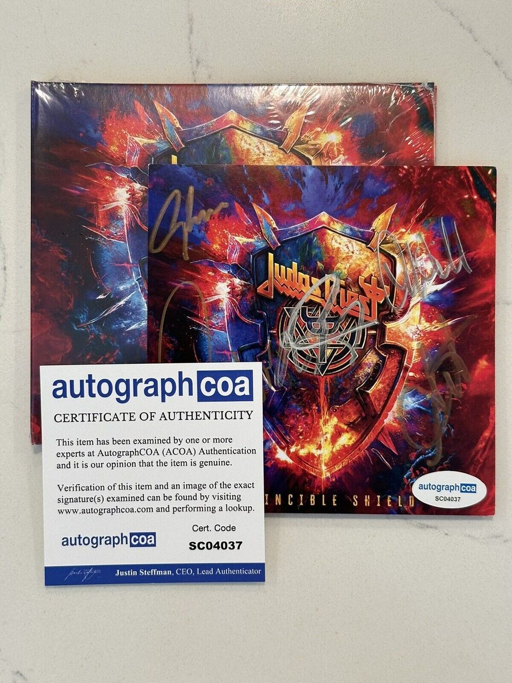 Judas Priest Invincible Shield SIGNED CD Art Card COA ACOA AUTOGRAPHED NEW #1